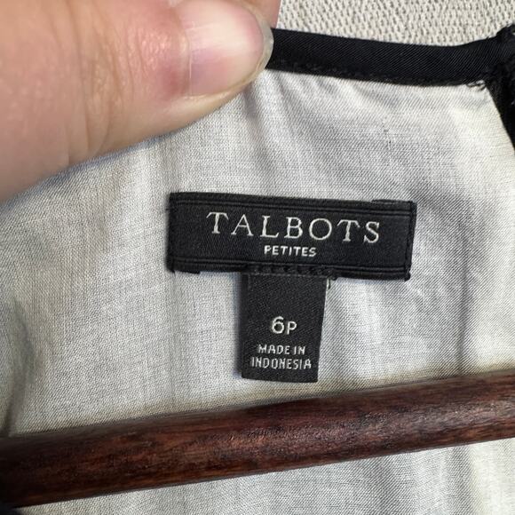 Talbots Size 6P Black Eyelet Fit & Flare Dress Cap Sleeve 100% Cotton - Picture 6 of 11